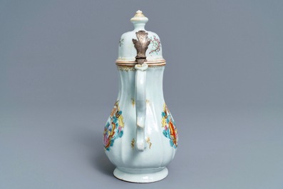 A Chinese silver-mounted famille rose coffee jug, Qianlong