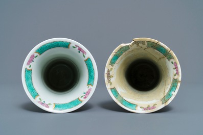A Bayeux famille rose-style five-piece chinoiserie garniture, France, 19th C.