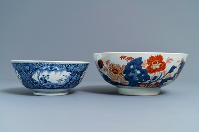 Four Chinese Canton famille rose, Imari-style and blue and white bowls, 18/19th C.