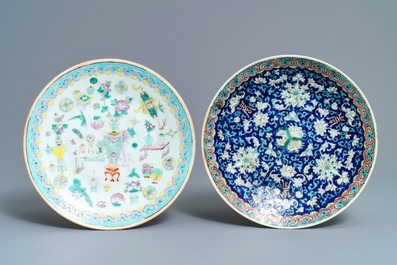A Chinese famille rose jardini&egrave;re, two dishes and a covered bowl, 19/20th C.