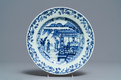 Vier Chinese blauw-witte 'Romance of the Western chamber' borden, Yongzheng