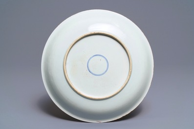 A Chinese famille verte dish with a bird among blossoms, Kangxi