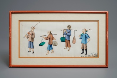 Twelve Chinese framed 'punishment' rice paper paintings, Canton, 19th C.