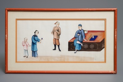 Twelve Chinese framed 'punishment' rice paper paintings, Canton, 19th C.