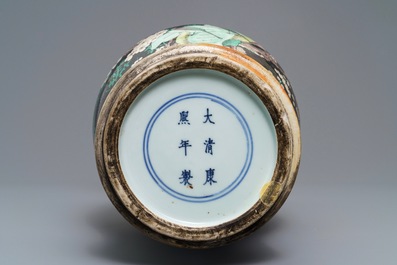 Two tall Chinese famille noire yenyen vases, Chenghua and Kangxi mark, 19/20th C.