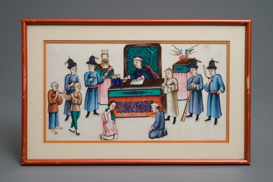 Twelve Chinese framed 'punishment' rice paper paintings, Canton, 19th C.