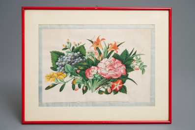 Ten Chinese framed rice paper paintings with mostly butterflies and birds, Canton, 19th C.