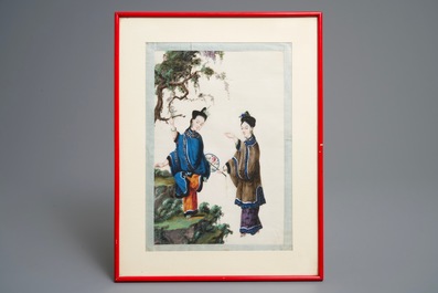 Ten Chinese framed rice paper paintings with mostly butterflies and birds, Canton, 19th C.