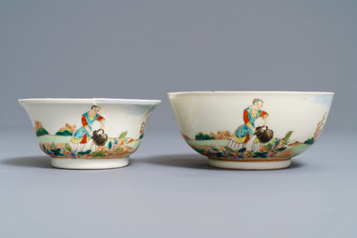 Two fine Chinese famille rose 'European subject' bowls, Qianlong