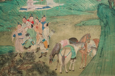 Three Chinese paintings on textile: 'River scenes', 18/19th C.