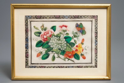 Six various framed Chinese rice paper paintings, Canton, 19th C.