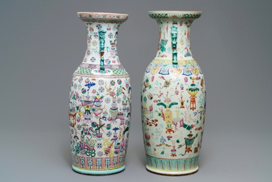 Two Chinese famille rose vases with antiquities design, 19th C.
