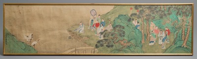 Three Chinese paintings on textile: 'River scenes', 18/19th C.