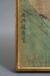 Three Chinese paintings on textile: 'River scenes', 18/19th C.
