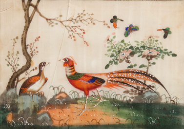 Six various framed Chinese rice paper paintings, Canton, 19th C.