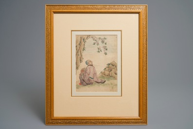 Trois peintures chinoises sur textile et une paire de badges de mandarin, Chine, 19&egrave;me