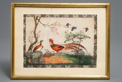 Six various framed Chinese rice paper paintings, Canton, 19th C.