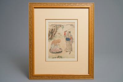Trois peintures chinoises sur textile et une paire de badges de mandarin, Chine, 19&egrave;me