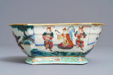 A Chinese famille rose ingot-shaped bowl on stand, Tongzhi mark and of the period