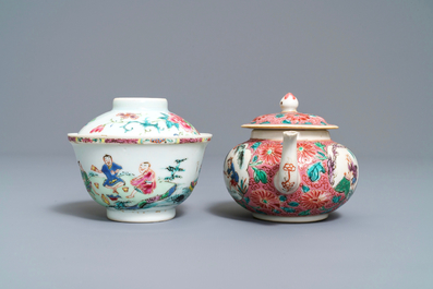 A Chinese famille rose covered bowl and a teapot, Yongzheng