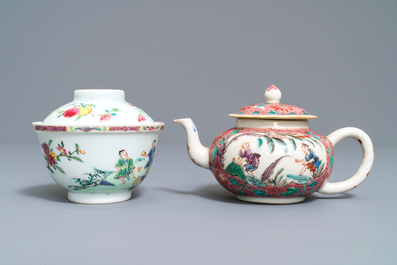 A Chinese famille rose covered bowl and a teapot, Yongzheng