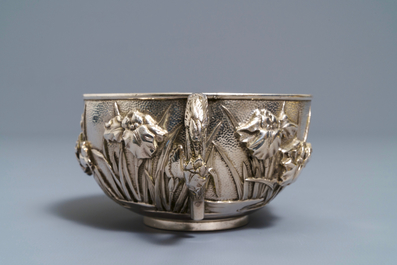 A Japanese silver relief-decorated bowl, 19th C.