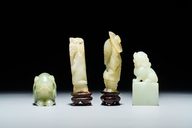 Six Chinese white and celadon jade carvings, 19/20th C.