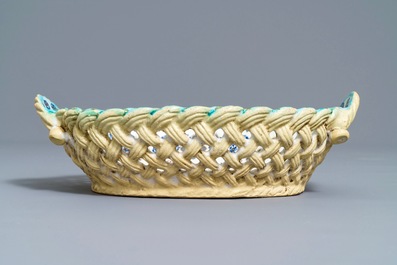 A polychrome Brussels faience '&agrave; la haie fleurie' basket, 18th C.