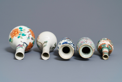Five Chinese famille rose and verte vases, 19th C.
