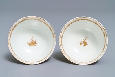 A pair of fine Chinese famille rose cups and saucers, Yongzheng