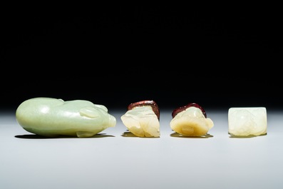 Six Chinese white and celadon jade carvings, 19/20th C.