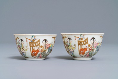 A pair of fine Chinese famille rose cups and saucers, Yongzheng