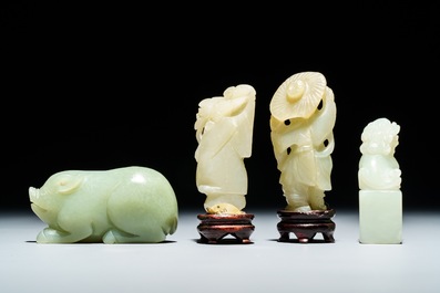 Six Chinese white and celadon jade carvings, 19/20th C.