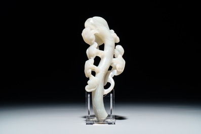 A Chinese white jade lingzhi model, 19/20th C.
