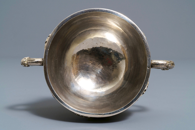 A Japanese silver relief-decorated bowl, 19th C.