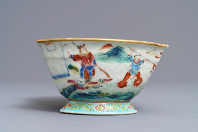 A Chinese famille rose ingot-shaped bowl on stand, Tongzhi mark and of the period