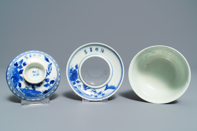 Six Chinese blue and white 'Bleu de Hue' covered bowls for the Vietnamese market, 19th C.
