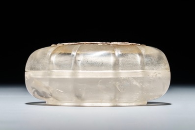 A Chinese rock crystal box and cover with silver plaque, 17/18th C.