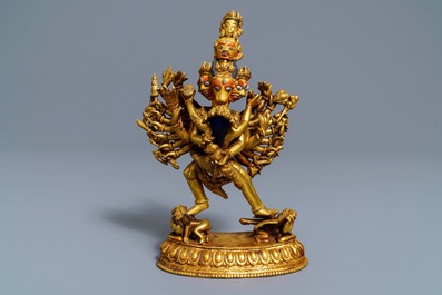 Un mod&egrave;le de Yamantaka et sa consorte en bronze polychrom&eacute;, Sino-Tibet, 19/20&egrave;me