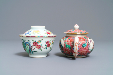A Chinese famille rose covered bowl and a teapot, Yongzheng