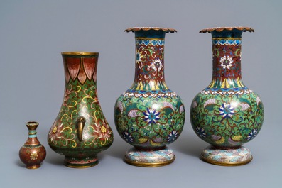Four Chinese cloisonn&eacute; vases, 19/20th C.
