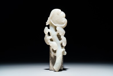 A Chinese white jade lingzhi model, 19/20th C.