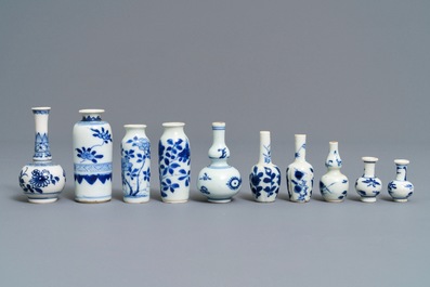 Ten fine Chinese blue and white miniature vases, Kangxi
