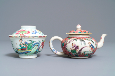A Chinese famille rose covered bowl and a teapot, Yongzheng