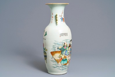 A Chinese famille rose two-sided design vase, 19/20th C.