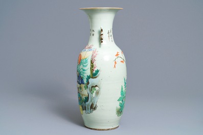 A Chinese famille rose two-sided design vase, 19/20th C.