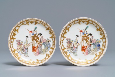 A pair of fine Chinese famille rose cups and saucers, Yongzheng