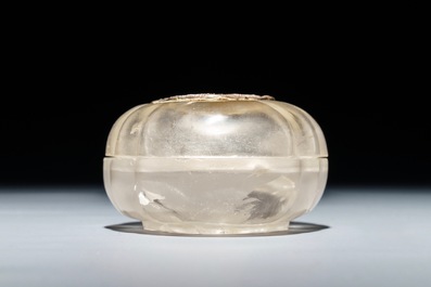 A Chinese rock crystal box and cover with silver plaque, 17/18th C.