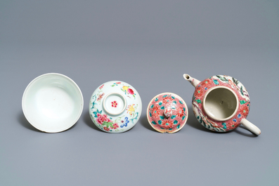 A Chinese famille rose covered bowl and a teapot, Yongzheng