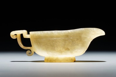 A Chinese pale yellow jade libation cup, 19th C.